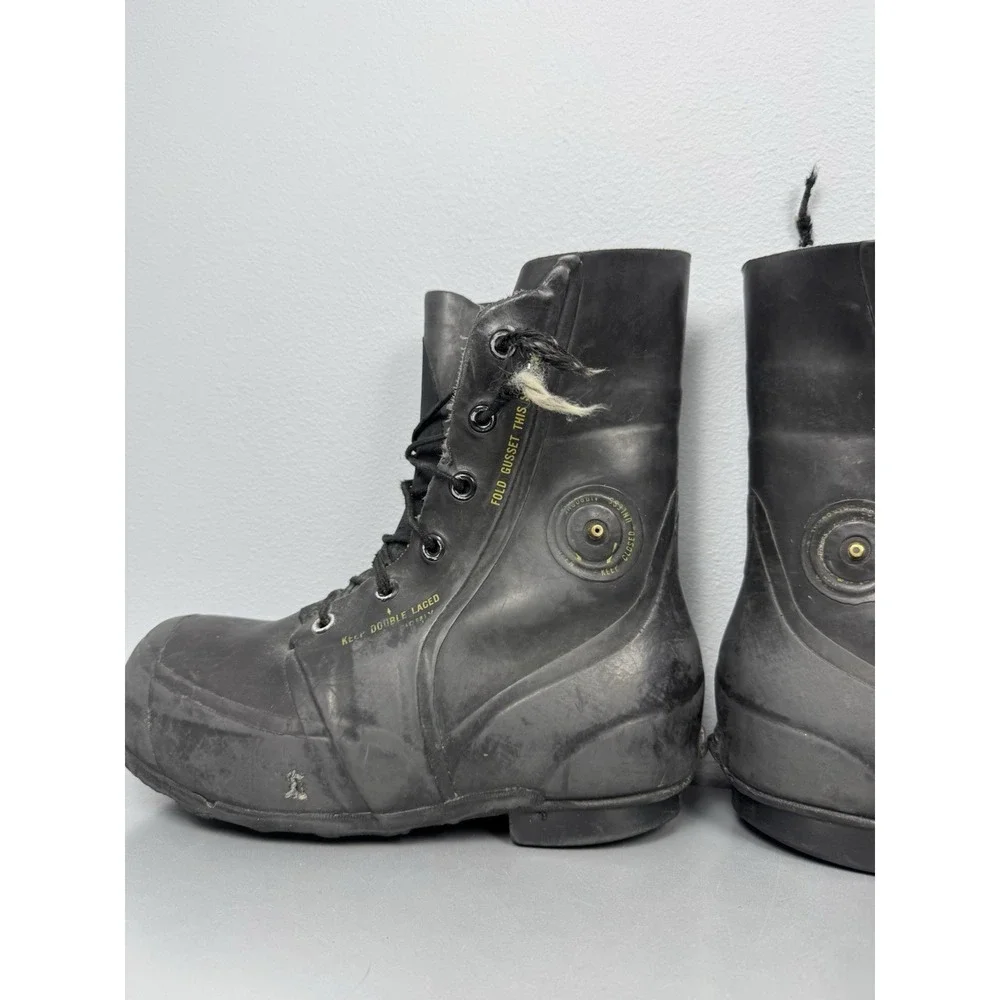Vintage Military Jump Boots Mens 9 Black Rubber Mickey Mouse Paratrooper 80s 70s
